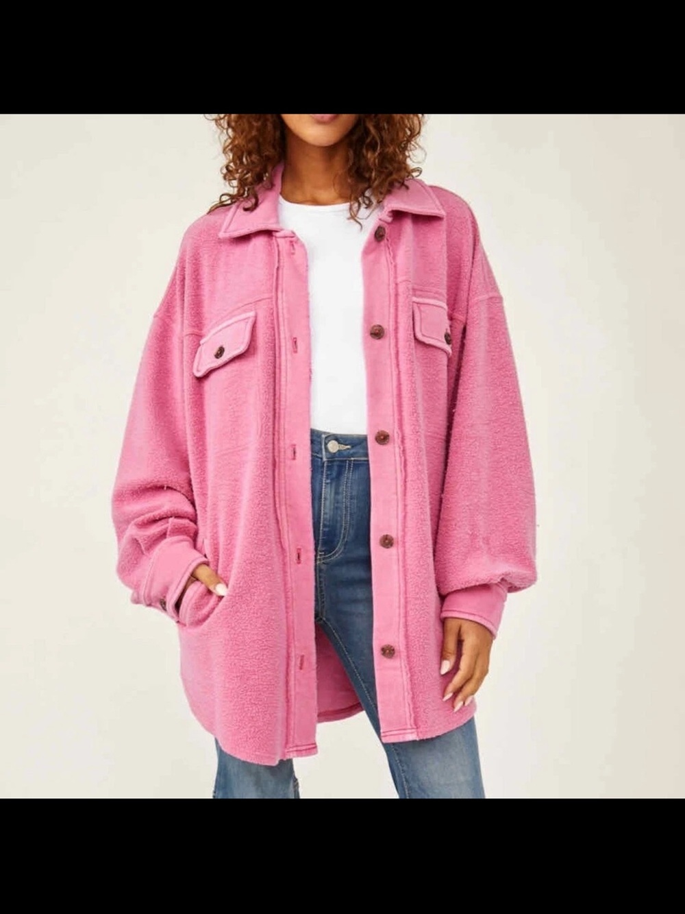 Free People Fleece Ruby Shirt Jacket in Pink -Large
